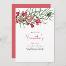 ブライダルシャワー水色の常緑樹と赤い果実 招待状