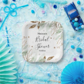 ブライダルシャワー水色グリーン金ゴールド植物性シック ペーパープレート (パーティー)