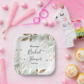 ブライダルシャワー水色グリーン金ゴールド植物性シック ペーパープレート (パーティー)