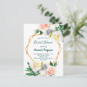 ブライダルシャワー水色フローラ緑の招待 ポストカード (スタンド正面)
