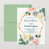 ブライダルシャワー水色フローラ緑の招待 ポストカード (正面/裏面)