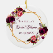 ブライダルシャワー水色花模様ブルゴーニュ金ゴールド セラミックオーナメント (裏面)