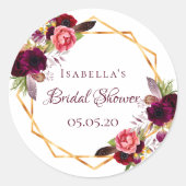ブライダルシャワー水色花模様ブルゴーニュ金ゴールド ラウンドシール (正面)