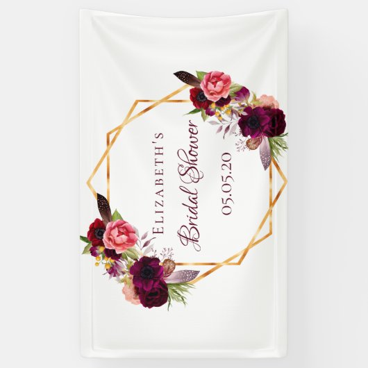 ブライダルシャワー水色花模様ブルゴーニュ金ゴールド 横断幕 (縦)