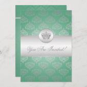 ブライダルシャワー王室のクラウンミントグリーン 招待状 (正面/裏面)