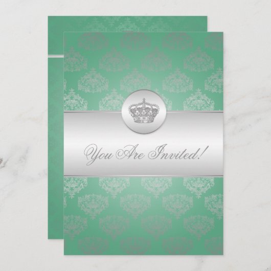 ブライダルシャワー王室のクラウンミントグリーン 招待状 (正面/裏面)