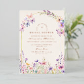 ブライダルシャワー用ブラッシュの野の花と蝶々 箔招待状 (立ち正面)