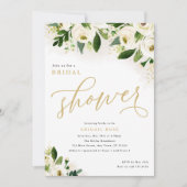 ブライダルシャワー白と金ゴールド水彩花 招待状 (正面)