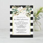 ブライダルシャワー白と黒のストライプ花 招待状 (スタンド正面)