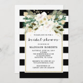 ブライダルシャワー白と黒のストライプ花 招待状 (正面/裏面)