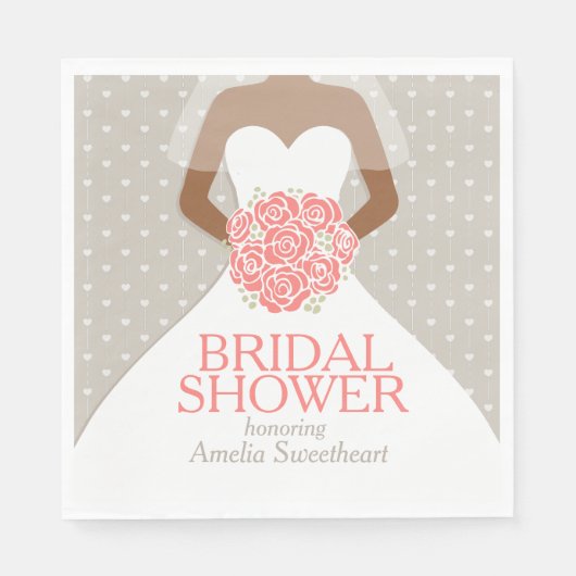 ブライダルシャワー白結婚色サンゴバラ スタンダードランチョンナプキン (正面)