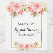 ブライダルシャワー白赤面ピンク花模様 ワインラベル (シングルラベル)