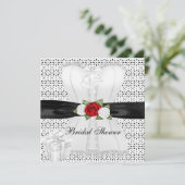 ブライダルシャワー白黒コルセットレッドローゼフラワー 招待状 (スタンド正面)