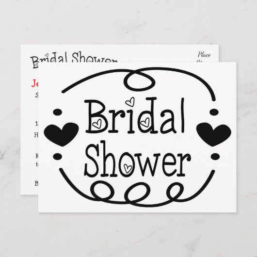 ブライダルシャワー白黒ハート招待状 インビテーションポストカード (正面/裏面)