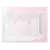 ブライダルシャワー知り合い花嫁ゲーム – ピンク ノートパッド (正面)