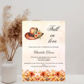 ブライダルシャワー秋インラブ花模様オレンジ女性のカーボーイ インビテーションポストカード