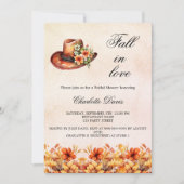 ブライダルシャワー秋インラブ花模様オレンジ女性のカーボーイ 招待状 (正面)