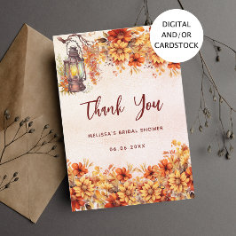 ブライダルシャワー秋オレンジフラワーサンキューカード 招待状