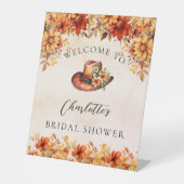 ブライダルシャワー秋オレンジ花模様女性のカーボーイ歓迎 台座サイン (正面)