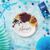 ブライダルシャワー秋サンフラワーズブルゴーニュバラ ペーパープレート (パーティー)