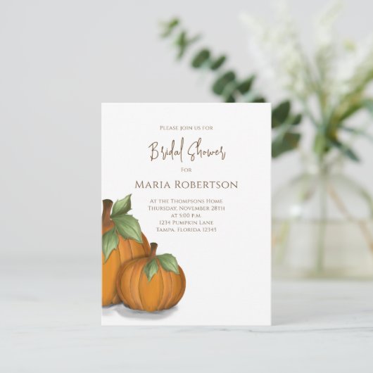 ブライダルシャワー秋秋エレガントカボチャかわいい ポストカード (スタンド正面)