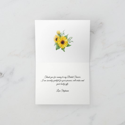 ブライダルシャワー素朴ひまわりライトサンキュア サンキューカード (内部)