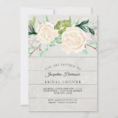 ブライダルシャワー素朴ウッドウォーターカラーアイボリーバラ 招待状 (正面)