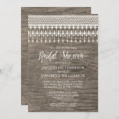 ブライダルシャワー素朴ウッドフェンスレースタイポグラフィ 招待状 (正面/裏面)