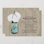 ブライダルシャワー素朴ウッドメイソンジャールアジサイ 招待状 (正面/裏面)