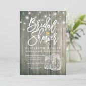 ブライダルシャワー素朴ウッドメイソンジャールストリングライト 招待状 (スタンド正面)