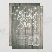 ブライダルシャワー素朴ウッドメイソンジャールストリングライト 招待状 (正面/裏面)