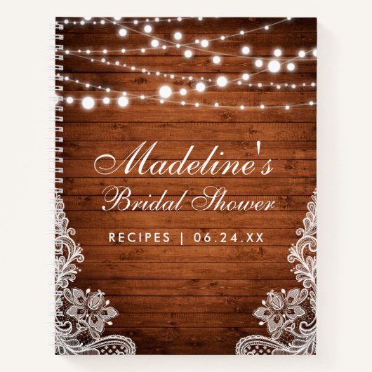 ブライダルシャワー素朴ウッドライトレースレシピ ノートブック (正面)