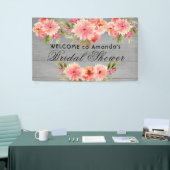 ブライダルシャワー素朴サンゴ大葉の花グレー 横断幕 (トレードショー)