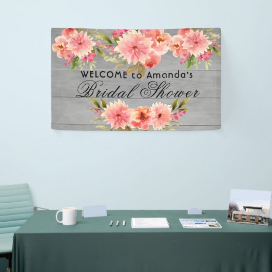 ブライダルシャワー素朴サンゴ大葉の花グレー 横断幕 (トレードショー)