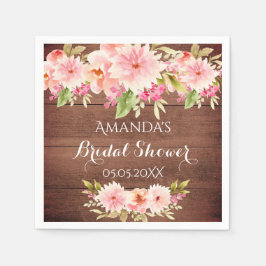 ブライダルシャワー素朴サンゴ青花ブラウン スタンダードカクテルナプキン