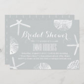 ブライダルシャワー素朴シルバービーチシーシェル 招待状 (正面/裏面)