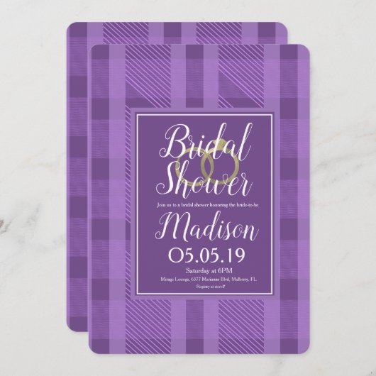 ブライダルシャワー素朴バイオレット箔リングや輪 招待状 (正面/裏面)