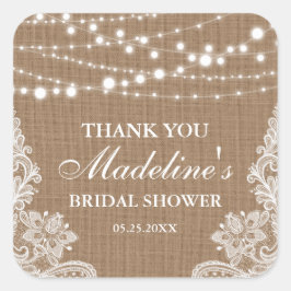 ブライダルシャワー素朴バーラップひもレースありがとう スクエアシール