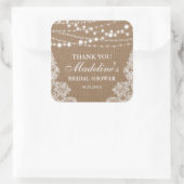 ブライダルシャワー素朴バーラップひもレースありがとう スクエアシール (バッグ)