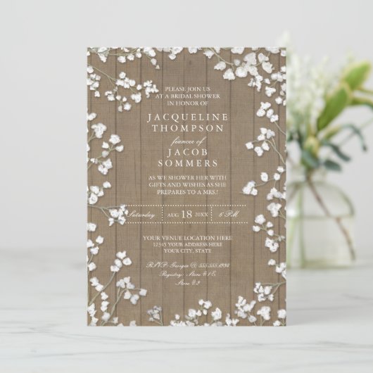 ブライダルシャワー素朴パーティーベビーズブレスリース 招待状 (スタンド正面)