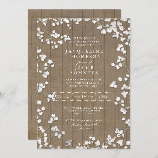 ブライダルシャワー素朴パーティーベビーズブレスリース 招待状 (正面/裏面)