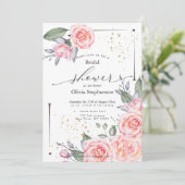 ブライダルシャワー素朴ピンクコテージバラ 招待状 (スタンド正面)