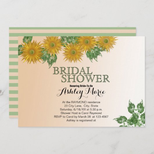 ブライダルシャワー素朴フローラ葉ズゴールデングラデーション 招待状 (正面/裏面)