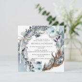 ブライダルシャワー素朴ブルーフローラ水彩リース 招待状 (スタンド正面)