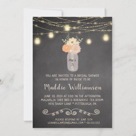 ブライダルシャワー素朴メイスンジャールライツフローラ写真 招待状 (正面)