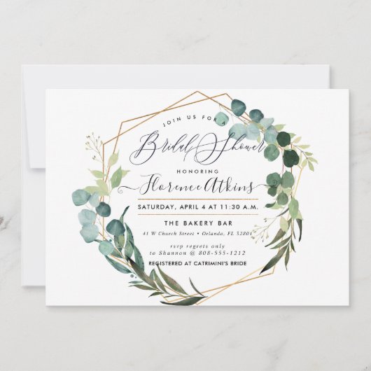 ブライダルシャワー素朴ユーカリ緑 招待状 (正面)
