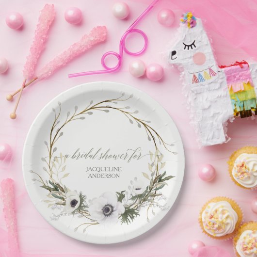 ブライダルシャワー素朴リースアネモネトウィグリース ペーパープレート (パーティー)
