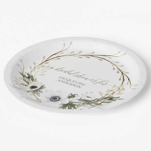 ブライダルシャワー素朴リースアネモネトウィグリース ペーパープレート (アングル)