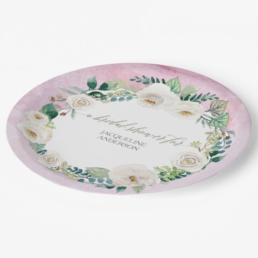 ブライダルシャワー素朴リースラベンダーホワイトローズ ペーパープレート (アングル)