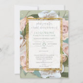 ブライダルシャワー素朴ロマンチックピンクローズフローラ 招待状 (正面)